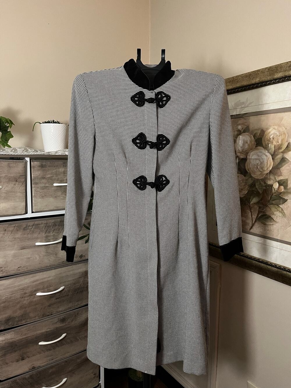 Vintage Jessica Howard Women’s Size 10 Black White Houndstooth Dress Coat USA